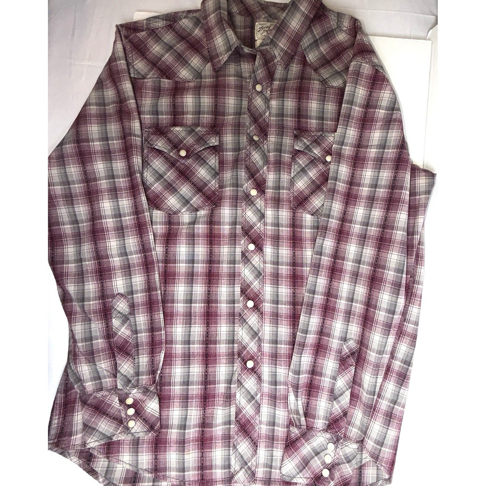 Lucky Brand‎ Men's Western Shirt Large Plaid Pearl Snap Long Sleeve Cotton